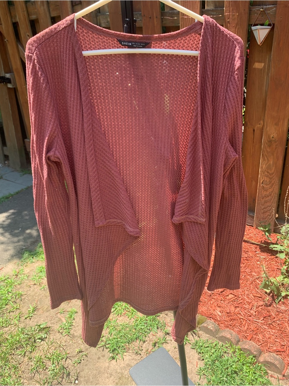 SHEIN Open-Front Waffle Knit Cardigan in Dusty Rose